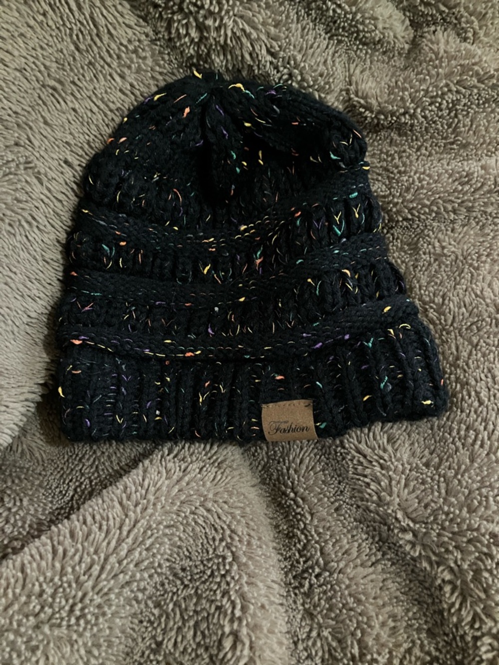 Black Speckled Knit Beanie